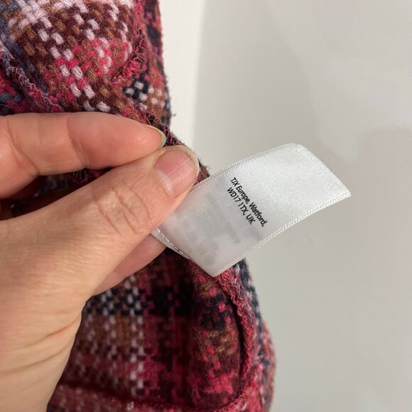 Rachel Zoe Plaid Tweed Wool Blend Coat Pink Check Longline Jacket Size M - Picture 8 of 9